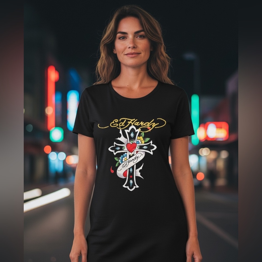 Ed Hardy Black Graphic Dress NWT